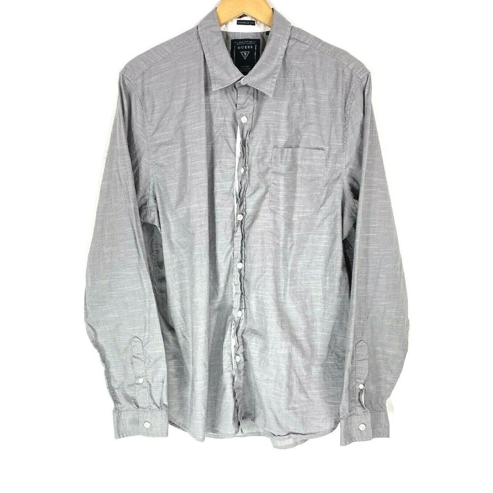 Guess XL Shirt Button Down Front Regular Fit Gray